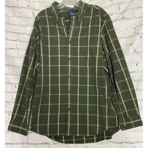 NWT Consensus Mens Button Down Shirt Size L Olive Checkered‎ 80s Two Ply Cotton